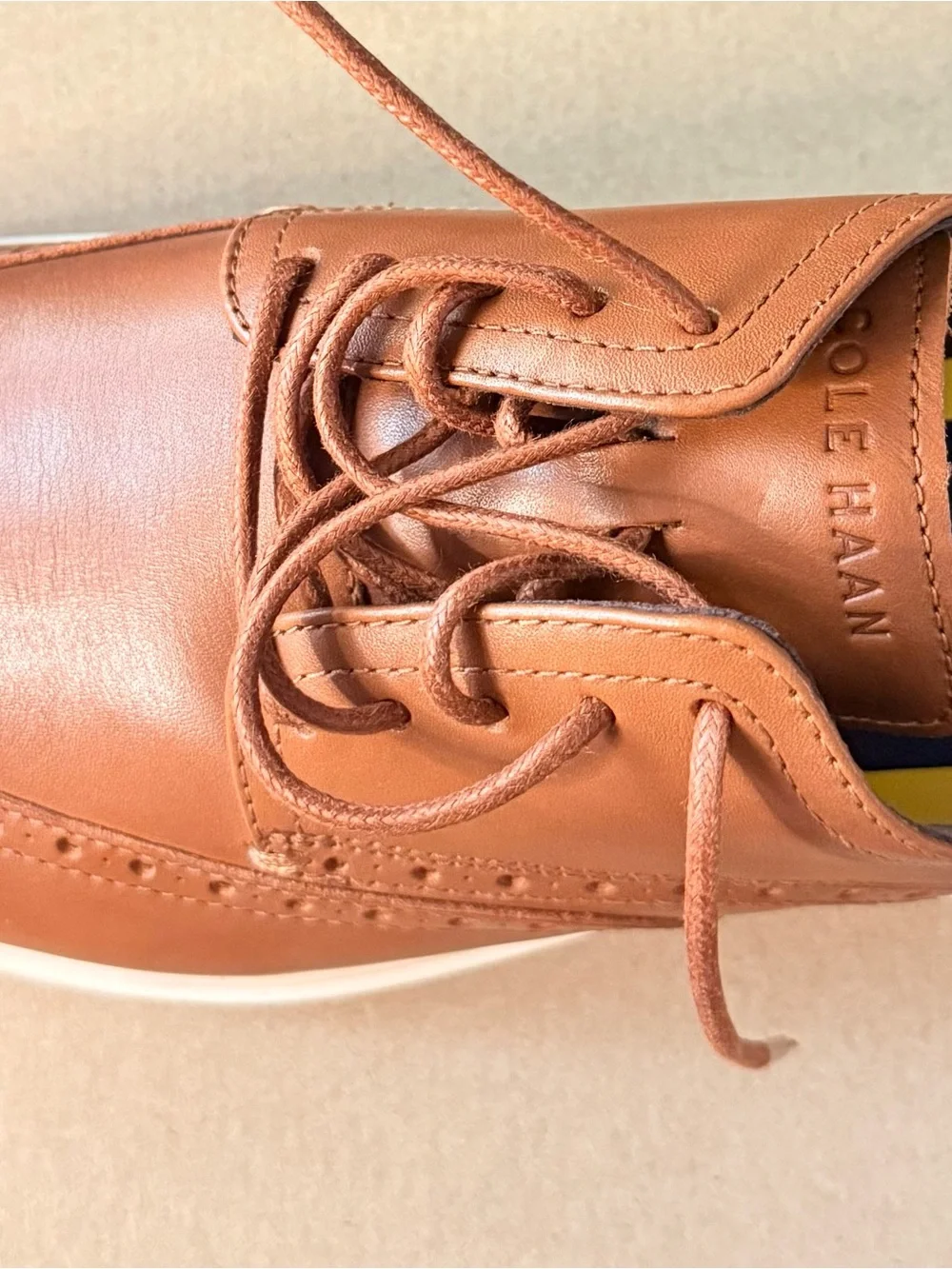 Cole Haan Tan Leather Wingtip Derbys with White Soles